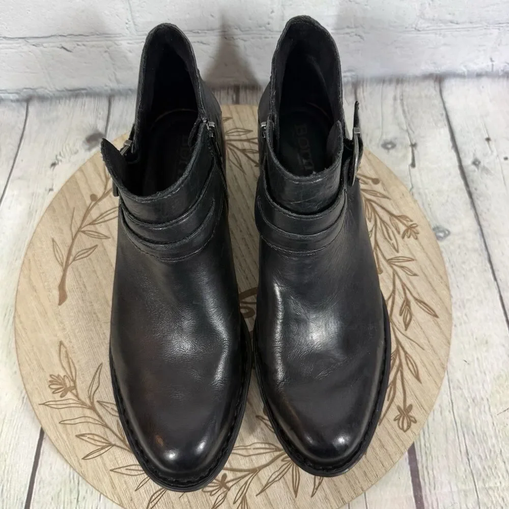 Born Kati Leather Wedge Ankle Boots Women Size 8 Black Leather Booties Western